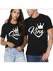 Футболка из 100% хлопка KING QUEEN с принтом Короны, черно-белые футболки, летние повседневные футболки для влюбленных пар, топы, одежда унисекс