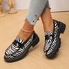 Fashion Cow Print Zebra Print Chunky Platform Flats Women 2025 Autumn Pu Leather Thick Sole Loafers Woman Plus Size Uniform Lolita Shoes