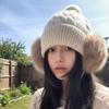 Ear Protection Knitted Trapper Hat Plush Wool Cap Cute Pompom Beanie with Earflap  Boy