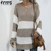 Женская мода в полоску с принтом осень-зима с длинным рукавом и круглым вырезом свитера