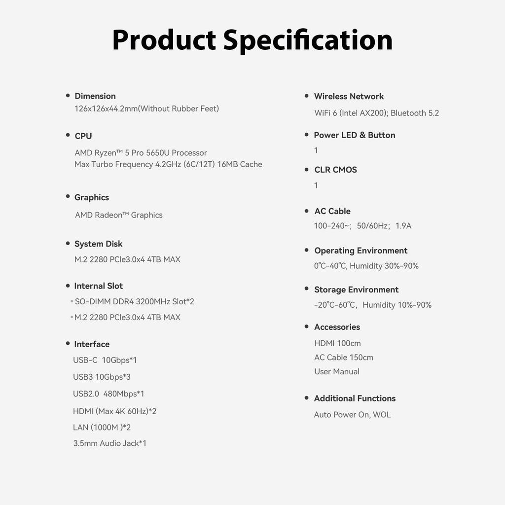 Beelink AMD Ryzen5 Pro EQR5 5650U Mini 8GB DDR4 500GB SSD Mini Computer to WiFi Bluetooth Support Auto Power On PC, (up 4.2 GHz) 6C/12T, 6, 5.2,