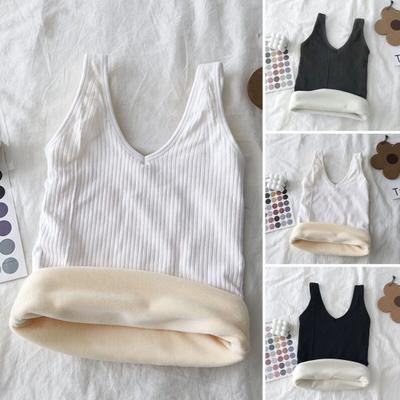 Зимний женский терможилет бесшовный толстый плюшевый быстро фиксирующийся на температуре V-образный вырез облегающий эластичный безрукавный внутренний костюм нижняя майка