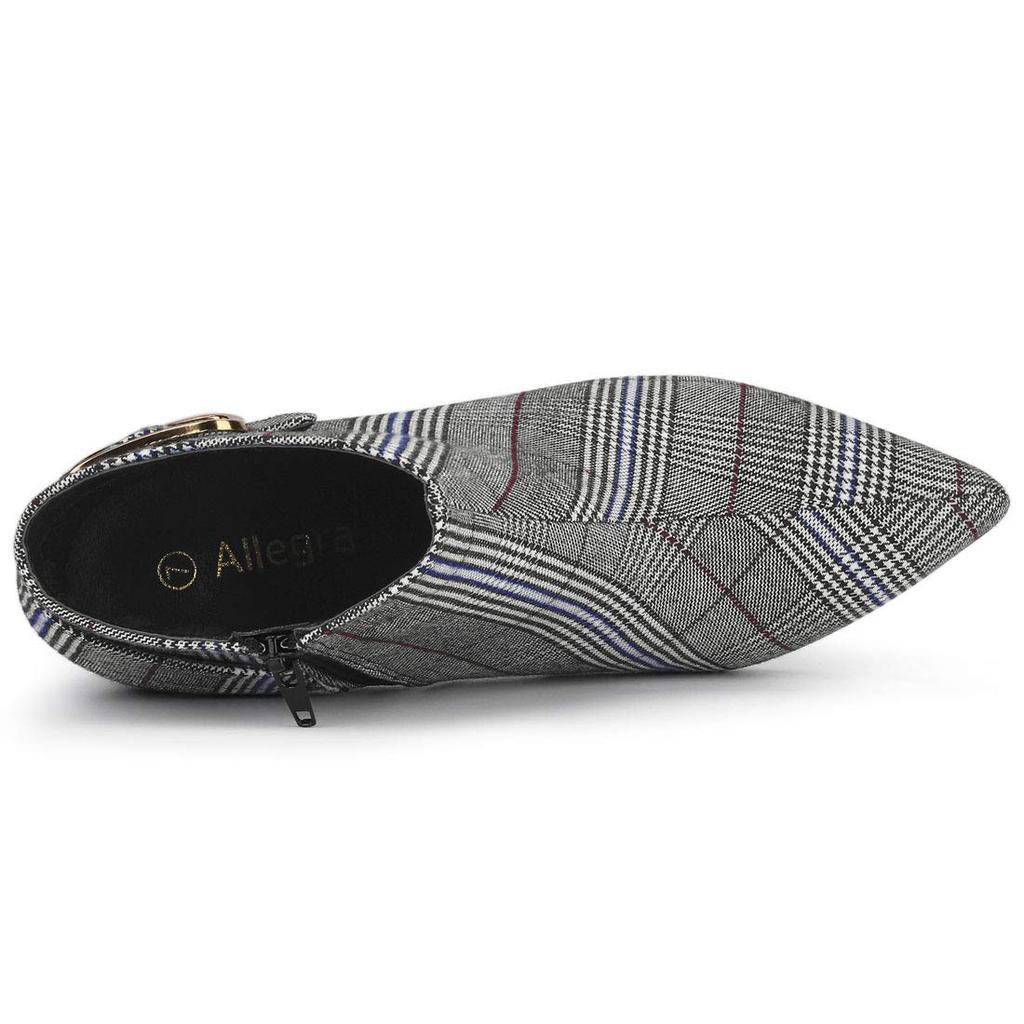 Allegra K Women's Check Ankle Boots with Pointed Toe, Chunky Heel, Size 24.5cm, Black and White