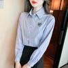 2026 New Women's Embroidered Cotton Shirt, Fashionable and Youthful Striped Long Sleeve Blouse