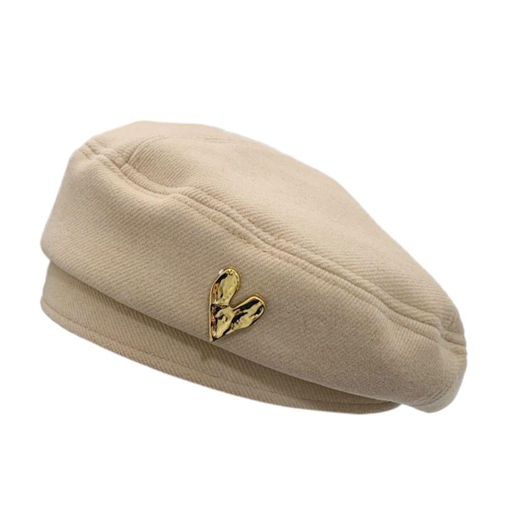 Дышащий винтажный берет-сердце, шерстяная шляпа художника любви, элегантная женская шапка-бини