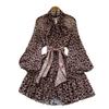 Women's Dress Funky Scarf Tie Waisted Lantern Sleeve Leopard Mesh A-Line Short Dresses