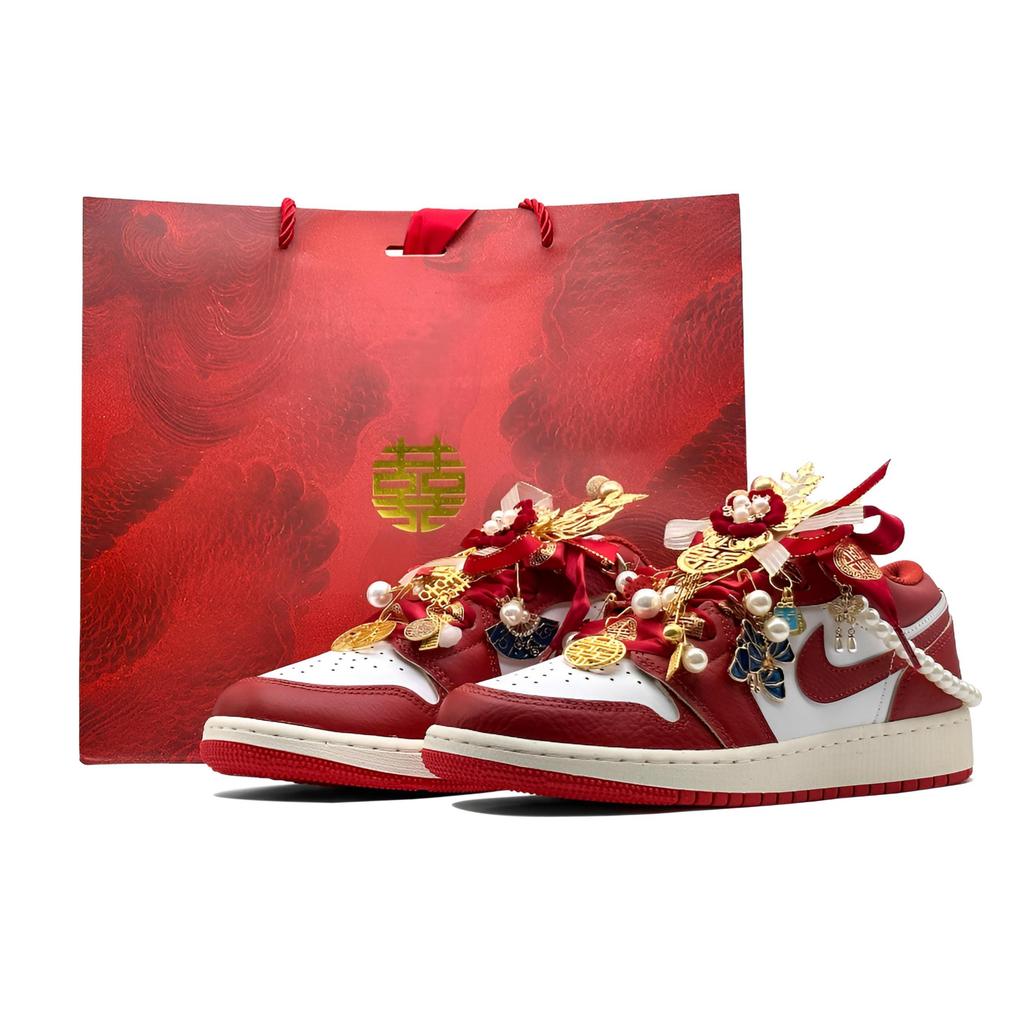 Jordan Air Jordan 1 Nichang Gold Ribbon Cushioning, Wear Resistant Low top Vintage Basketball Shoes Women's Red FJ3465-160(Team1321-SBOX)