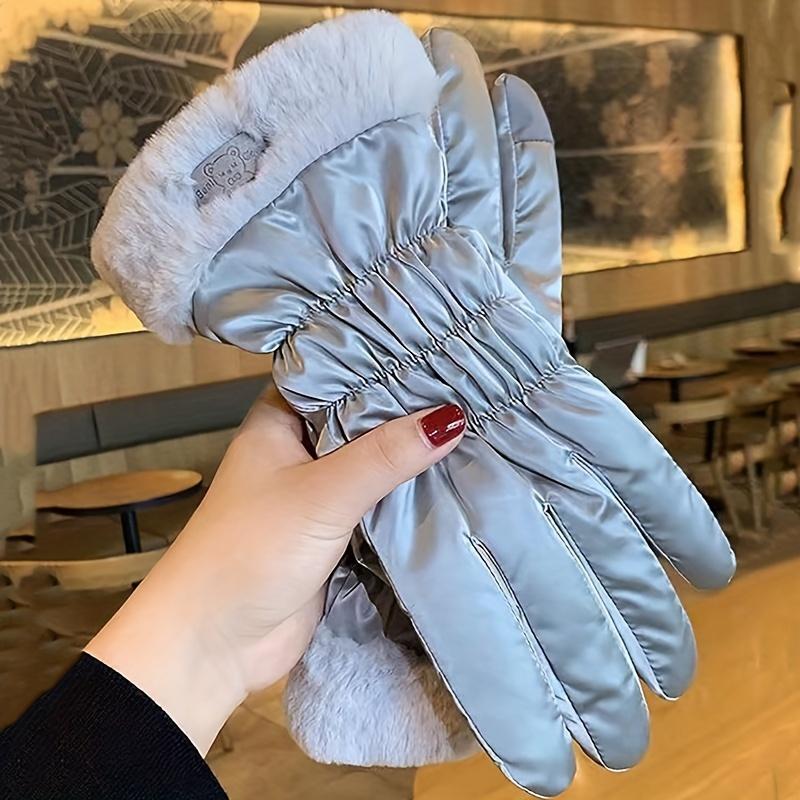 1 пара Женских Зимних Утепленных Плюшевых Теплых Ветрозащитных Мотоциклетных Перчаток с Сенсорным Экраном для Верховой Езды, Горных Лыж, Утепленные