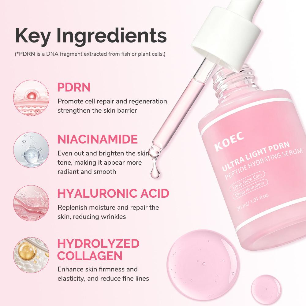 KOEC Ultra Light PDRN Peptide Serum – Lightweight Anti-Aging Salmon Extract Face Serum for Brightening, Hydration and Firming Skin