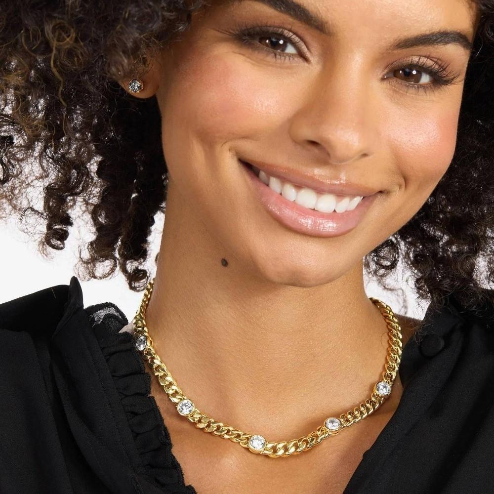 Metal Titanium Steel Bracelet Elegant Rhinestone Bracelet Luxury Cuban Zirconia Necklace Gifts