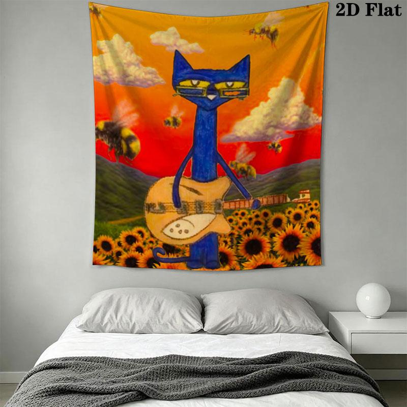 Pete Cat Magic Wall Hanging Printed Fabric Blanket Decorative Tapestries for Bedroom Living Room Home Decor