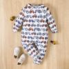 Cute Baby Boys and Girls Bodysuit Cartoon Car Print Lower Neck Long Sleeve Bodysuit Spring and Autumn Leisure Newborn Game Suit 0-24 Months