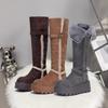 Универсальные, но до колена женские зимние новые бархатные женские ботинки два варианта носки на толстой подошве с увеличением роста теплые высокие сапоги