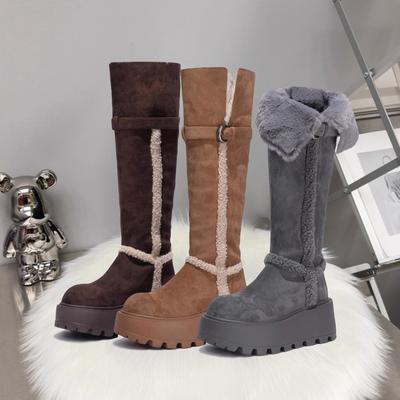 Универсальные, но до колена женские зимние новые бархатные женские ботинки два варианта носки на толстой подошве с увеличением роста теплые высокие сапоги
