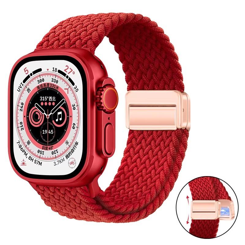 Плетеное нейлоновое петлевое ремешок для Apple Watch Ultra 3 2 49 мм 11 10 46 мм 42 мм 9 8 7 45/41 мм Магнитный ремешок iWatch 6 5 SE 44/40 мм Correa
