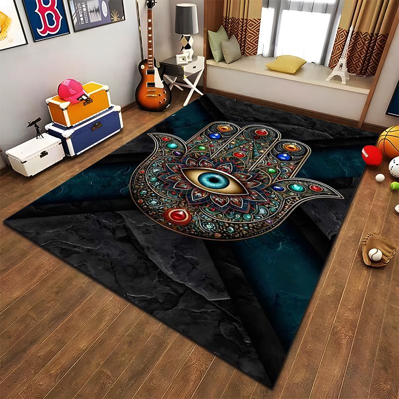 Mandala Hand Design Carpet, Colorful Eye Pattern, Decorative Style Suitable for use as an anti-slip for living room bedroom sofas