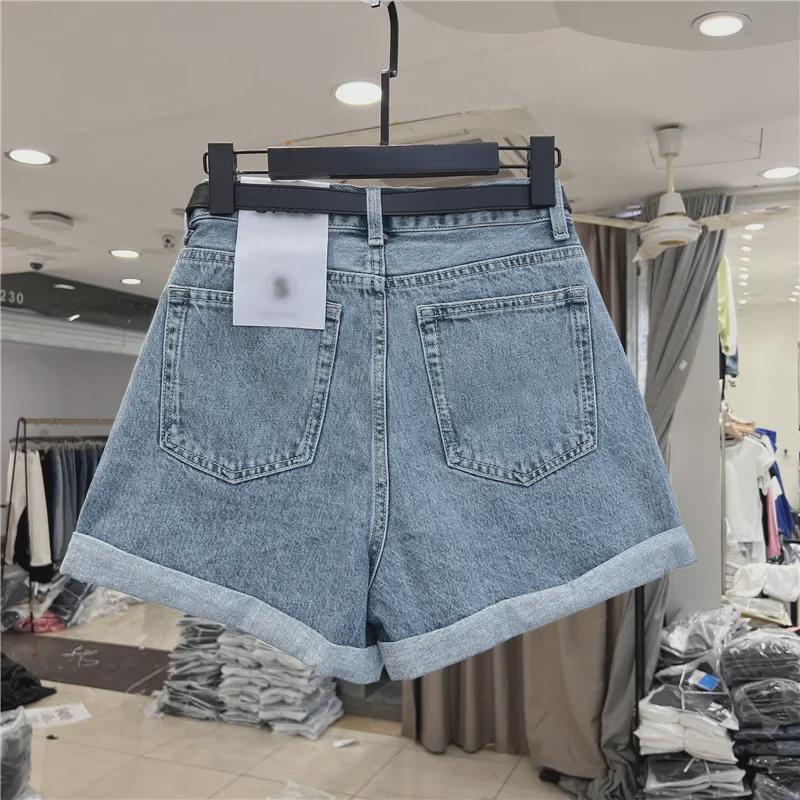 Женские шикарные джинсовые шорты с высокой талией - корейский стиль, свободный крой, широкие штанины, повседневные летние шорты