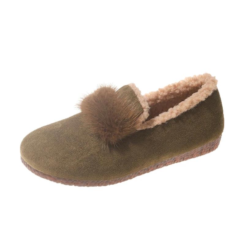 Женская обувь, горячая распродажа, женские туфли на плоской подошве One Kick, зимние туфли с круглым носком, плюшевый флис для тепла, прочная подошва Solft, повседневная удобная обувь