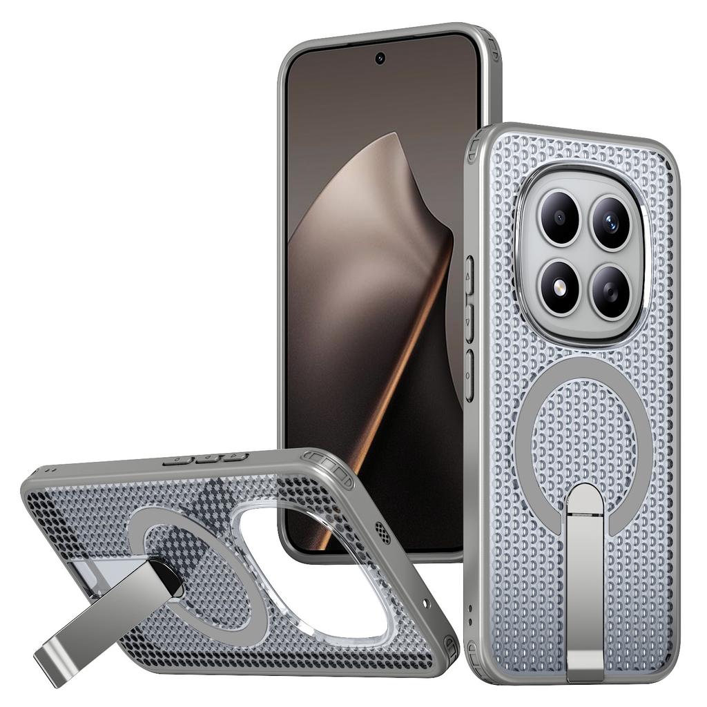 For Xiaomi Redmi Note 15 Pro 5G (Global) Magnetic Case Kickstand Grid Texture TPU PC Phone Back Cover