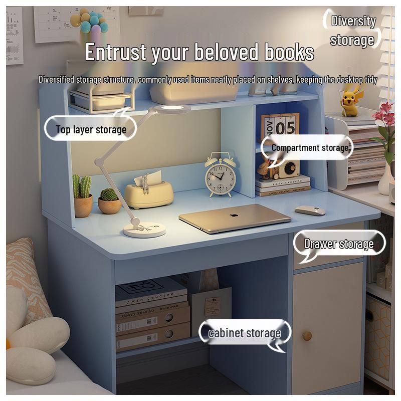 Integrated Desk and Bookshelf Set: Compact Writing Desk & Chair for Bedroom or Small Office.