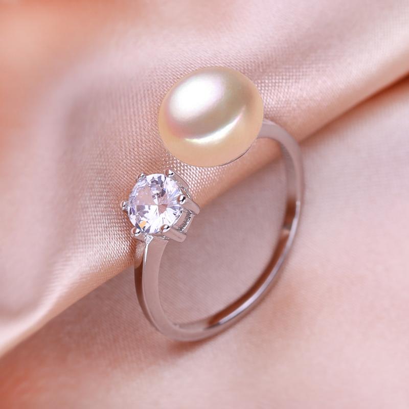seniko Double Color Natural Freshwater Pearl Rings For Women Fashion Female Cubic Zirconia CZ Ring Pearl Jewelry Adjustable Ring