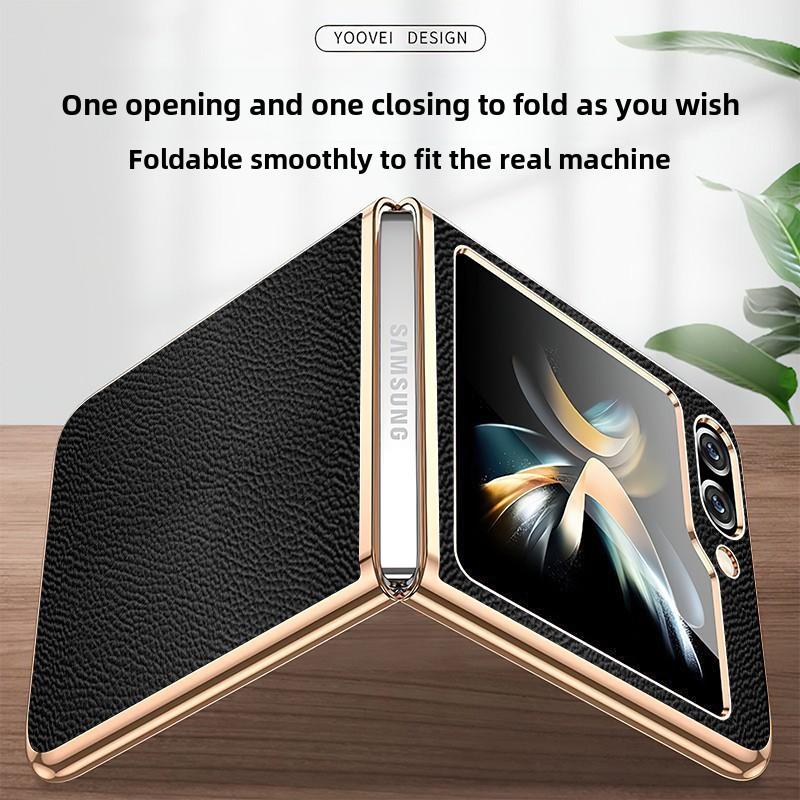 Чехол для телефона Samsung Z Flip 7 6 5 Flip6 Flip5 Flip4 Flip7 с золотой и серебряной рамой, гальванизированная ПУ-кожа, защитная крышка