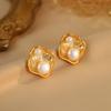 Stylish Simple Metal Irregular Freshwater Pearl Rhombus Stud Earrings Temperament Versatile Light Luxury Design Earrings