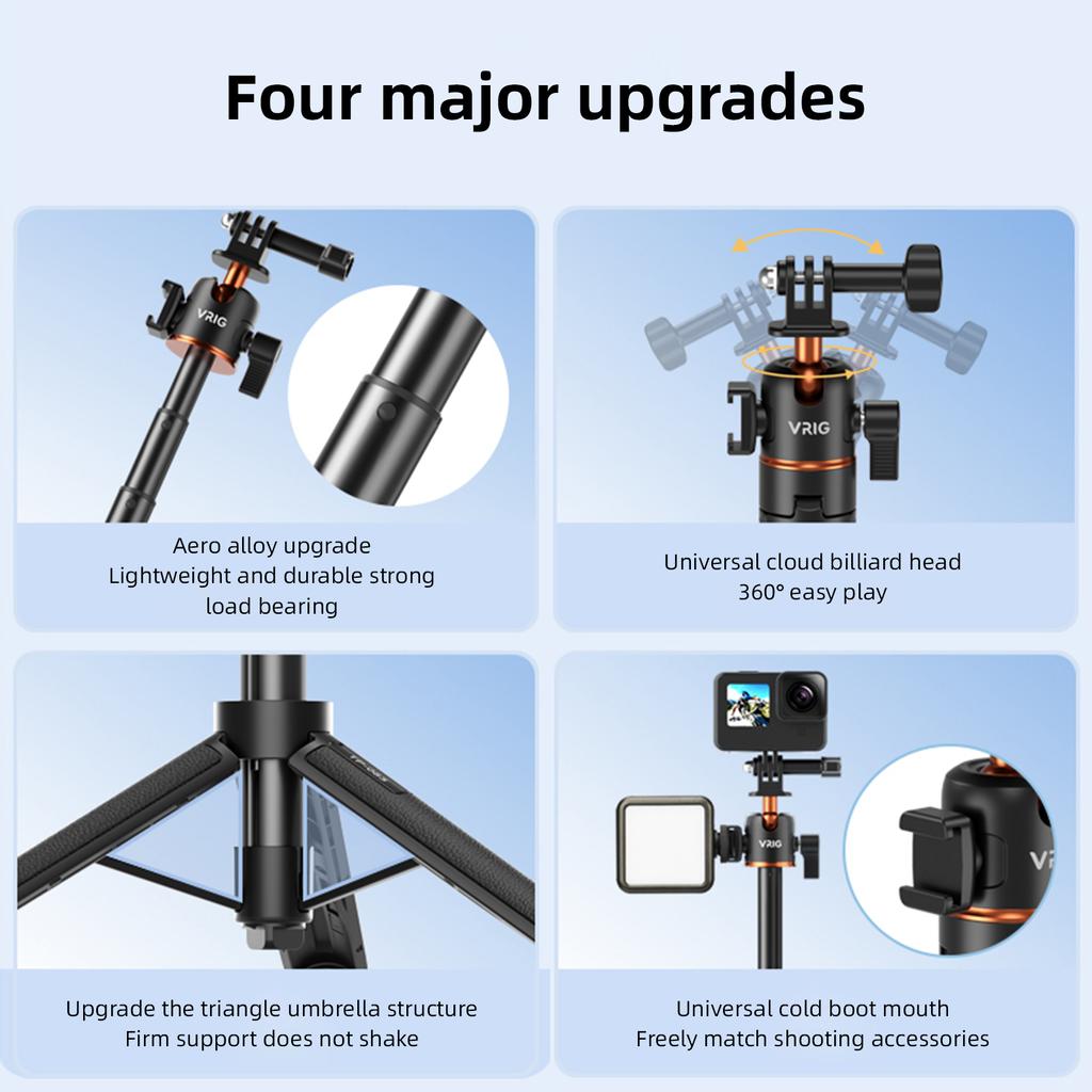 VRIG TP-08S Модернизированная спортивная камера селфи палка штатив подставка алюминиевый сплав 55 см/21,7 дюйма макс.. Высота