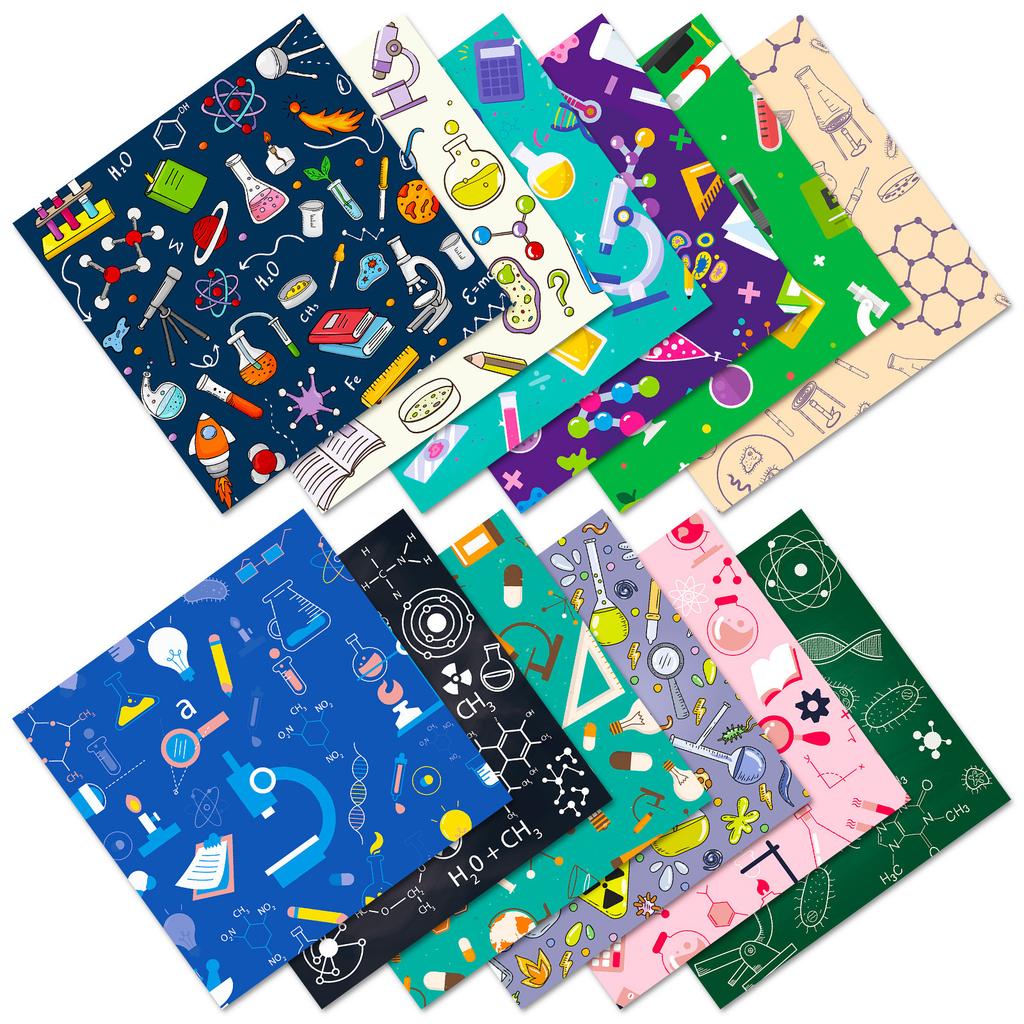 12 Sheets Of Scientific Experiment Material Paper, Handbook Decorative Sticker Diy Background Paper, Patterned Handbook Paper