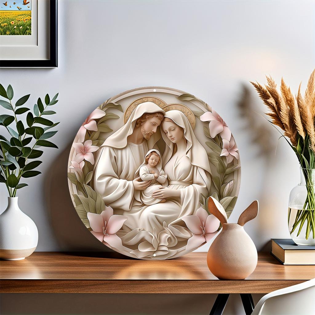 Круглая деревянная табличка «Святое семейство Иисуса», Идеально подходит для дома, праздничного декора, Табличка о рождении Иисуса, Идеальный подарок для друзей