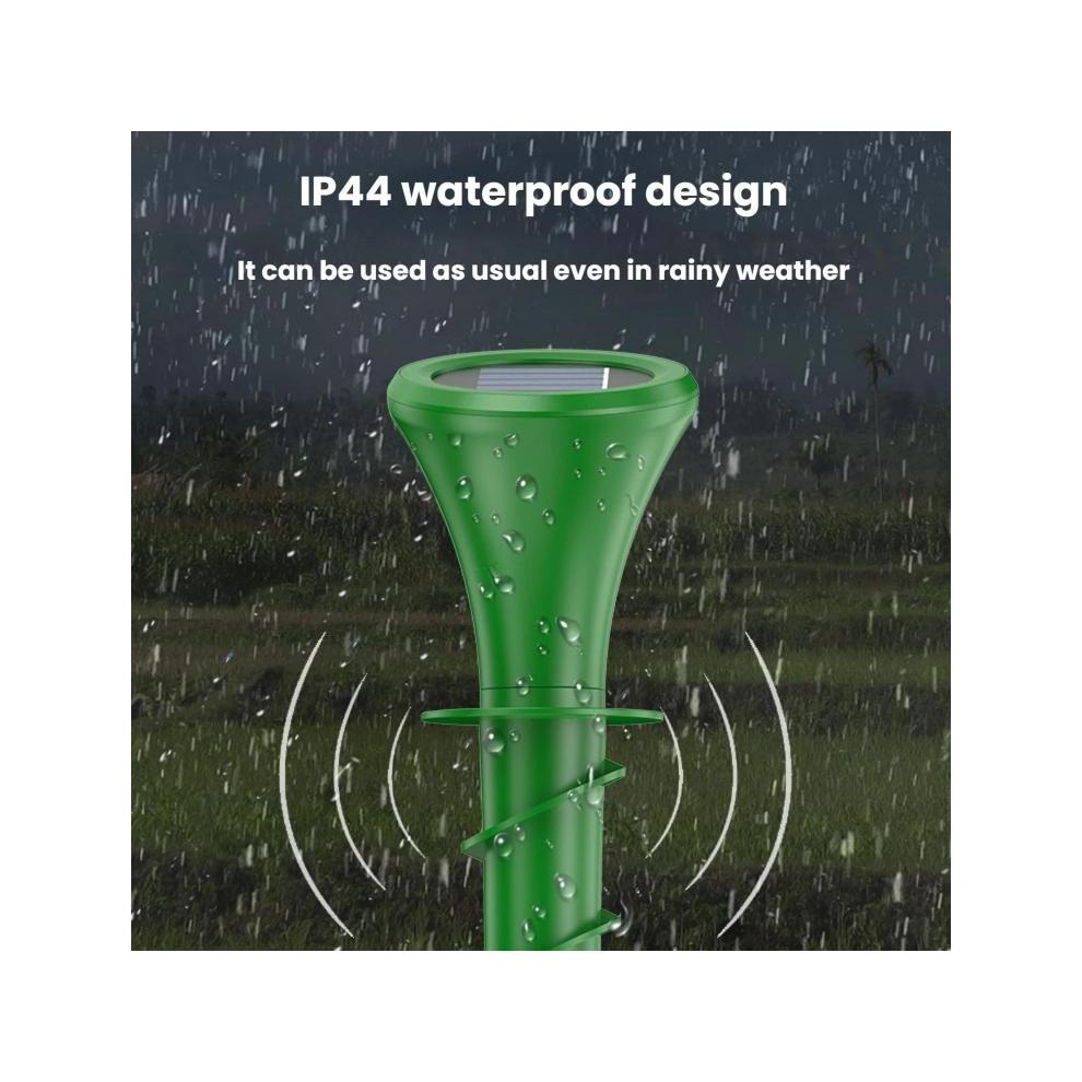 Solar Ground Stake Animal Repeller with Colour Ambient Light, Vibration and Infrared Detection for Garden Use, Rat Deterrent Device