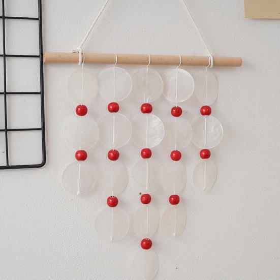 Handmade Natural Seashell Wind Chime, Retro Rope Knot & Wooden Ring, Clear Tinkling Sound, Coastal Hanging Decor for Window Guesthouse Kids Room