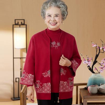 Зимний топ вязаный фальшивый двойка одежда для женщин среднего и пожилого возраста осенняя одежда свекрови модный кардиган куртка