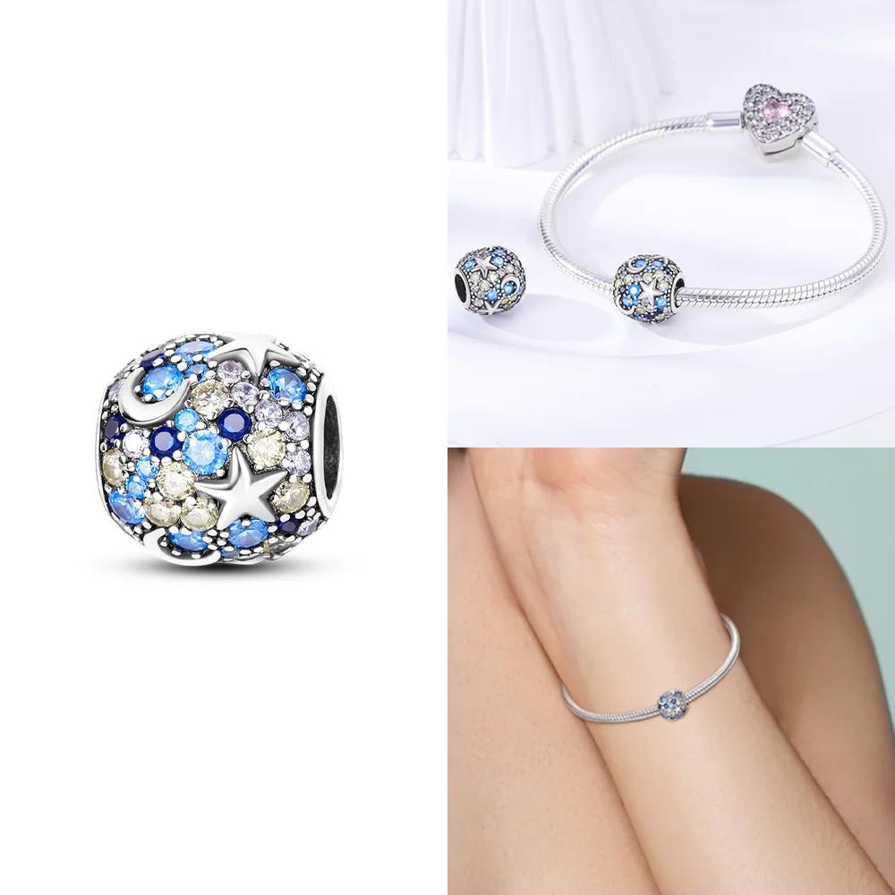 Изысканные Оригинальные Красивые Подвески в виде Сердца Космического Корабля Синей Звезды Медные Бусины Подходят для Браслета Женские Украшения Сделай Сам Изысканный Подарок