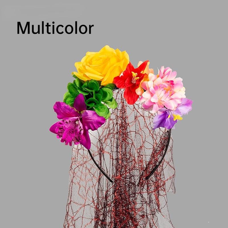 Имитация цветка повязка на голову женский головной убор цветок кружево с вуалью черная роза череп повязка на голову для вечеринки Хэллоуин день косплей подарок