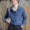Женская ретро рубашка из голубого денима свободного кроя – в гонконгском стиле, с длинным рукавом, универсальный многослойный дизайн для весны и осени 2025.