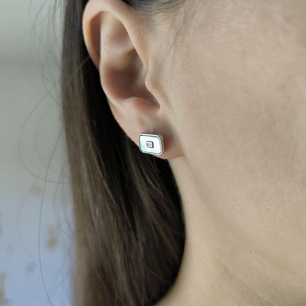 Серебряные серьги с натуральным перламутром, фианитами (2184690)