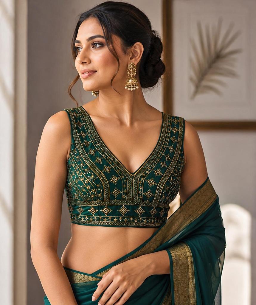 TreegoArt Fashion Women's Tussar Silk Sleeveless Readymade Blouse Designer Top For Saree And Lehenga Choli - Pack Of 1