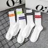 Male Spring and Autumn Trend Double Needle Thick Line Parallel Bar Solid Color Street Sports Tube Socks