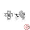 Authentic S925 Sterling Silver Earring Flower Tree Heart Stars Moon Sparkling Pavé Stud Earrings Women Fashion DIY Charms Jewelry