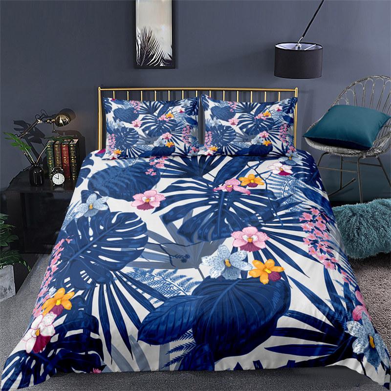 Soft Palm Leaves Comforter Cover Microfiber Tropical Botanical Leaves Bedding Collection Double Monstera Leaf Floral Print Duvet Cover