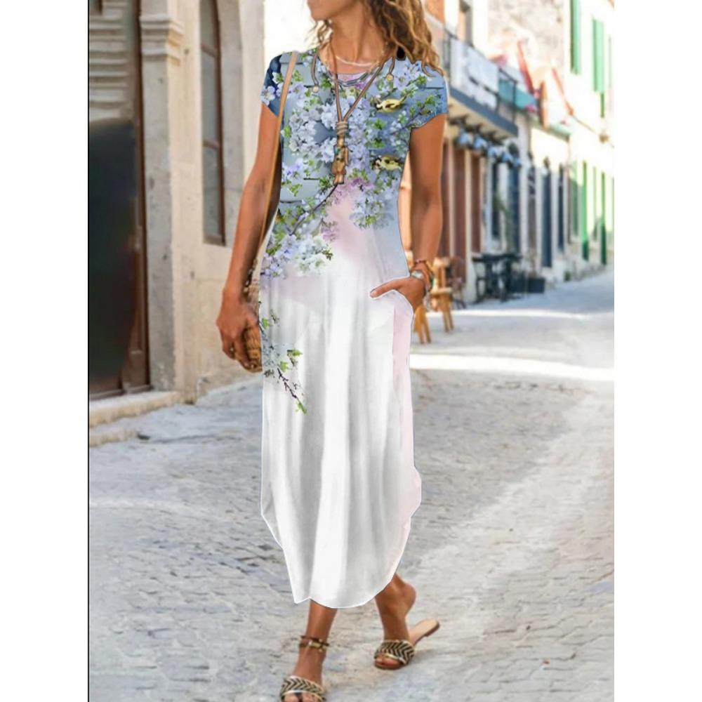 JPNTKY Women's Fashion Summer Spring Short Sleeve O-Neck Casual Dresses