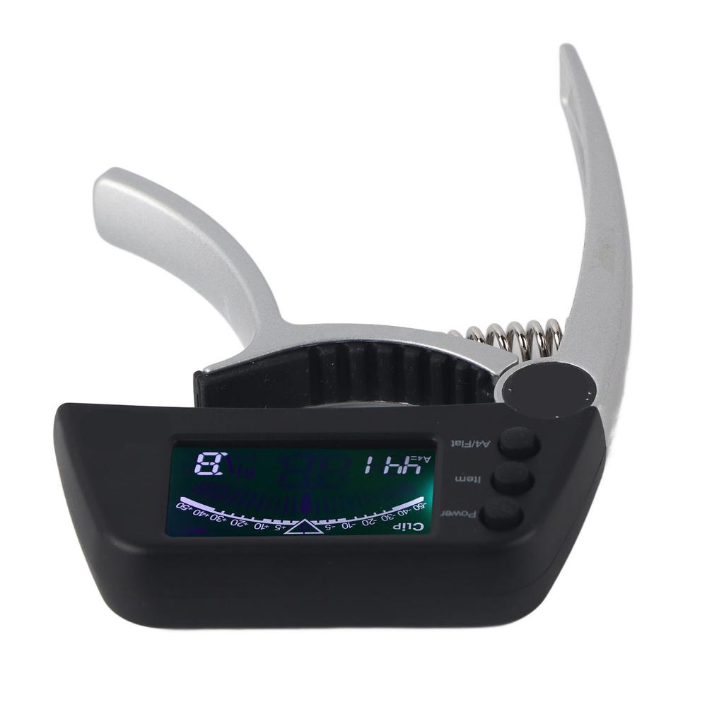Guitar Capo Tuner Zinc Alloy ABS 2 In 1 Clip with LCD for Acoustic Electric Classical UkulelesSilver
