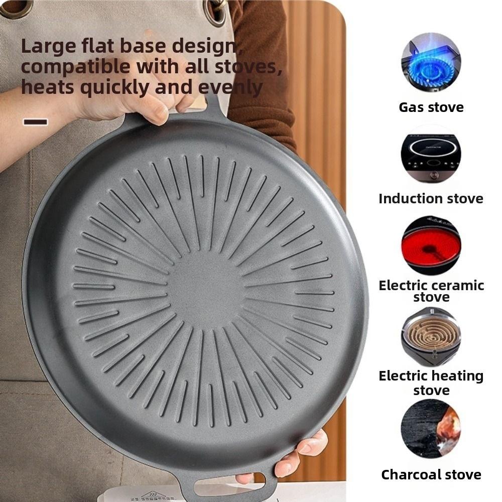 Thick Korean Barbecue Pan Non-Stick BBQ Grill Pan Portable Roasting Grill Tray Outdoor Barbecue