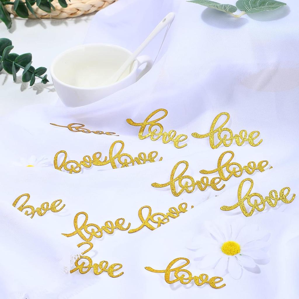 Sumind 100 Pieces Gold Wedding Table Confetti Love Glitter Confetti Engagement Party Table Paper Scatter Bridal Shower Decorations for Anniversary