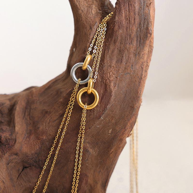 Новое двухцветное гальваническое ожерелье из нержавеющей стали с геометрическим круглым кулоном
