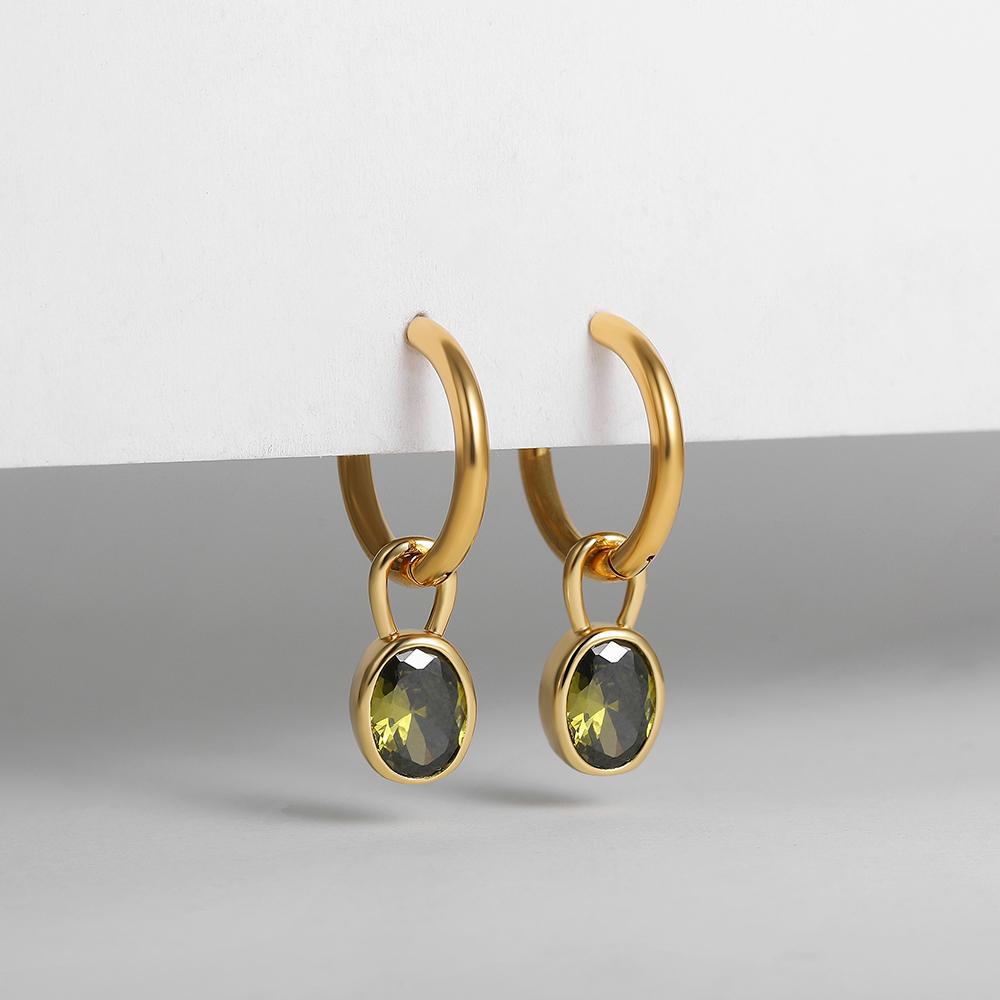 Multicolour Oval CZ Zircon Drop Earrings for Women Gold Plated Stainless Steel Hoop Huggie Earring Trendy Party Jewelry