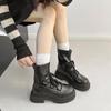 Platform Short Boots Women's Martin Boots 2025 New Lace-up Retro British Style Summer Versatile Rear Zipper Slim Boots