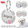 5Pcs Pet Dog Round Anti-lost Paw Rhinestone ID Name Tags Ring Collar Pendant