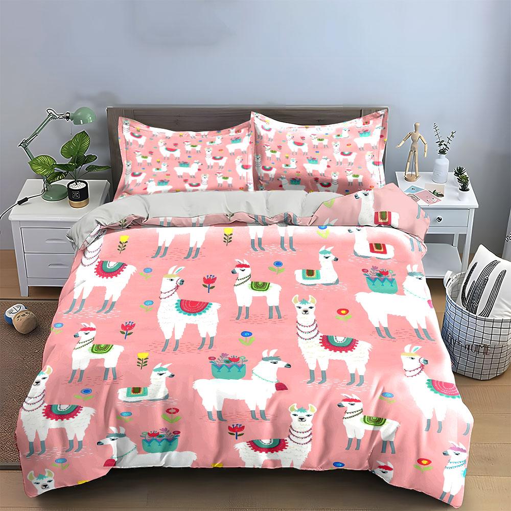 Pink Llama Pattern Bedding Set Bedding Duvet Cover Set Duvet Cover Pillowcases (1 * Duvet Cover 2 * Pillowcases, without duvet insert)